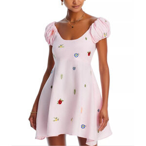 Fanm Mon Gladys Linen Midi Dress pink backless tie back embroidered Sz L 12748